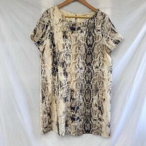 She + Sky Dress Size Large Snake Print Shift Short Sleeve Animal Print Lined EUC